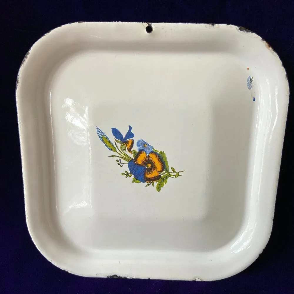 Vintage Russia Metal Enamelware refrigerator Box Lid